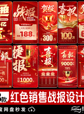 2026红色喜庆电商年终销售喜报贺报战报营销宣传海报模板psd模板