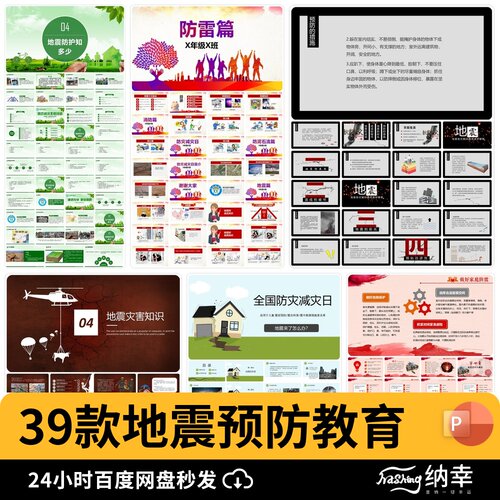 防地震卡通预防校园中小学ppt安全教育日知识PPT宣传科普课件模板