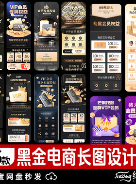 线上电商黑金优惠标签VIP权益会员长图详情页海报模板psd素材