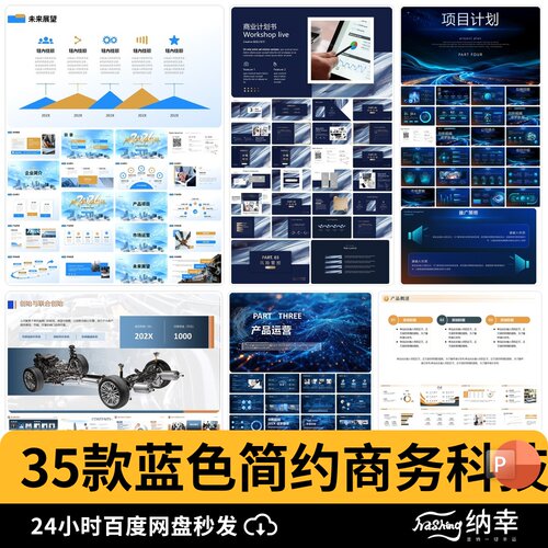 蓝色简约商务科技高级感互联网AI人工智能5G数据分析通用ppt模板