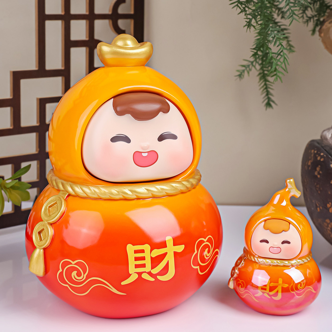 卡通小福禄葫芦摆件国潮招财创意树脂家居玄关装饰品摆件公仔礼物