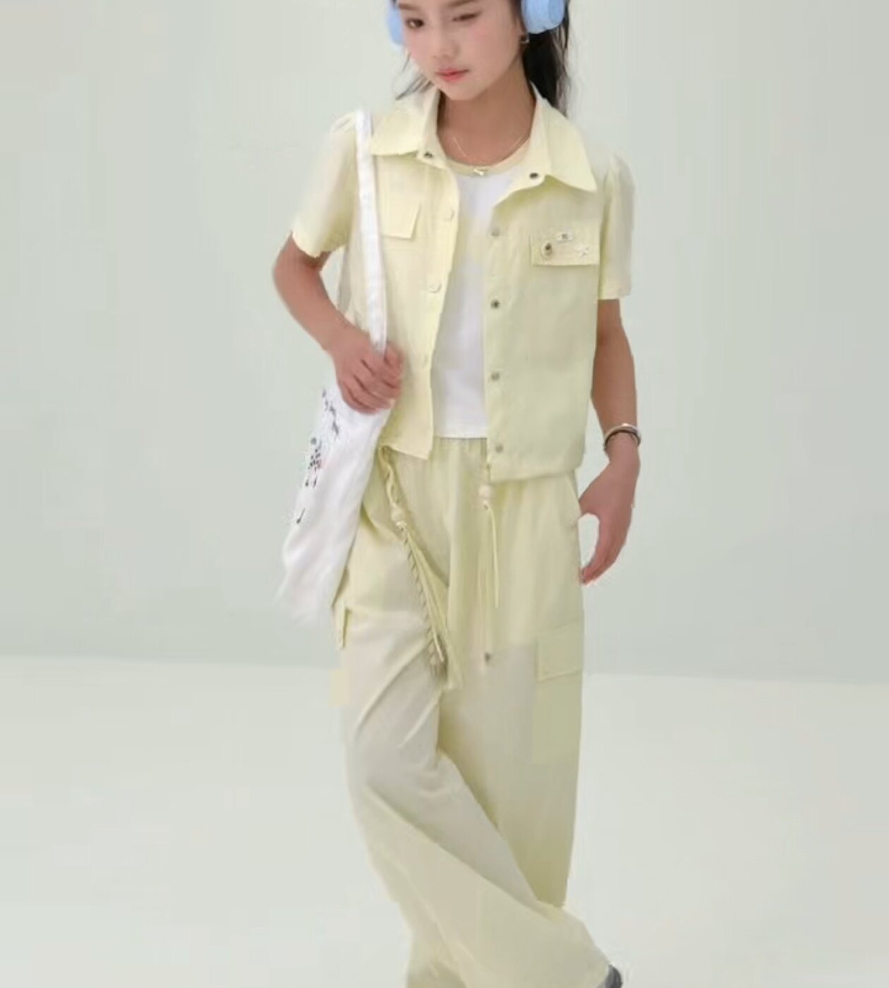 女童夏季童装2026新款小红星大女孩时尚工装休闲风三件套装