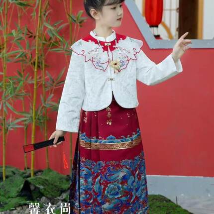 汉服女童2024春秋款马面裙丝绒拜年服儿童古风国风女孩中式襦裙