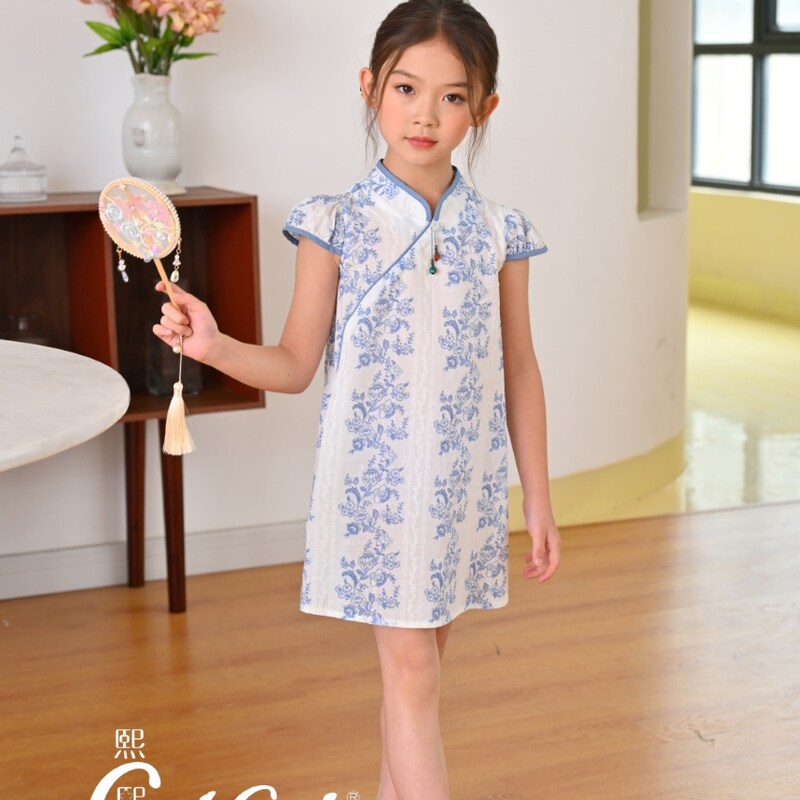 汉服旗袍女童2025熙熙夏季新款中国风古装古风新中式连衣裙纯棉布