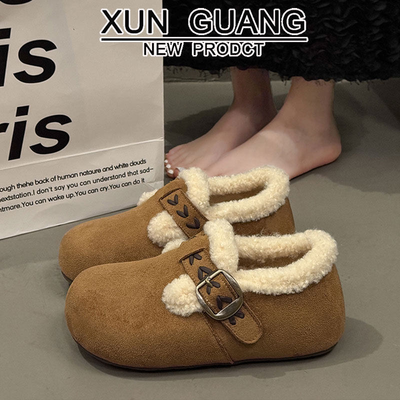 真皮厚底增高加绒勃肯鞋女鞋子冬季新款一脚蹬毛毛棉鞋保暖雪地靴