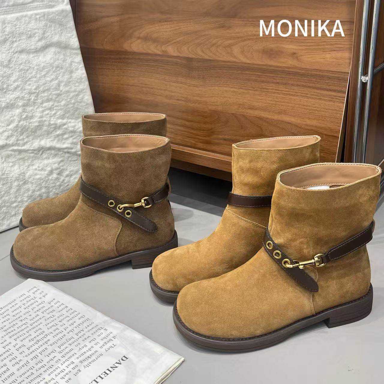 皮带扣马丁靴女2025秋厚底牛仔靴复古粗跟机车短靴堆堆靴子真牛皮