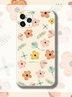 原创手绘平铺文艺鲜花适用于苹果14PRO 荣耀70  mate50 nova8 1+9 IQOO 三星硅胶手机壳包邮防摔