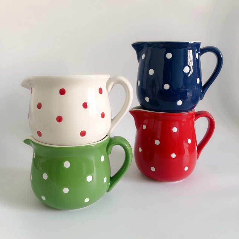 jl 北欧ins风陶瓷餐具 可爱波点牛奶杯蜂蜜炼乳酱汁导流倒流杯