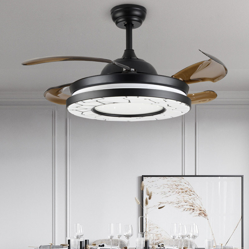 餐厅现代简约风扇灯客厅家用灯具折叠吊扇灯静音卧室带电扇的吊灯