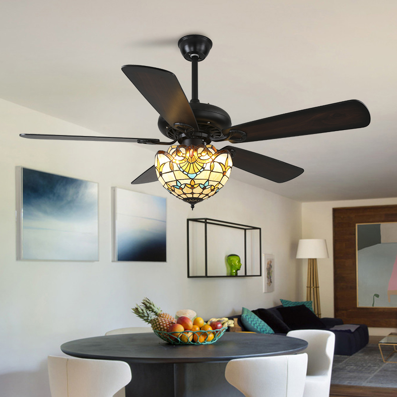 宸居高端中式风扇灯地中海客厅电扇吊灯复古蒂凡尼餐厅中古吊扇灯