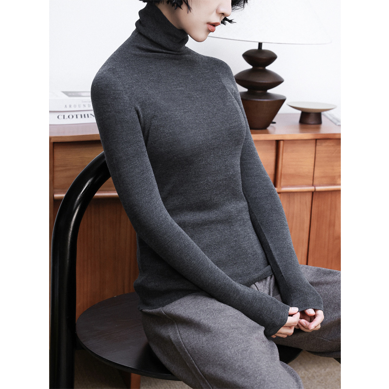 精纺美丽诺羊毛高领修身打底衫女