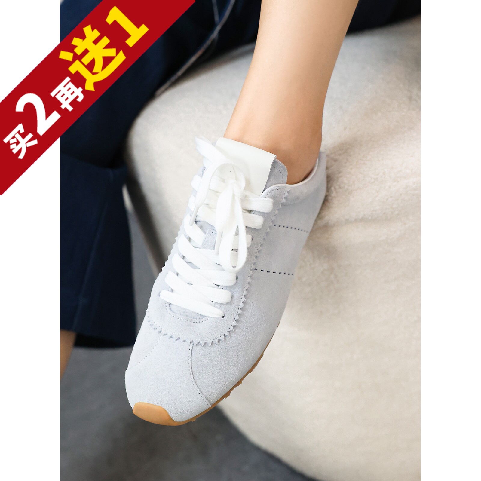 KAKA欧单客订丝绸牛皮磨砂阿甘缪款百搭平底柔软德训鞋白羊皮里特