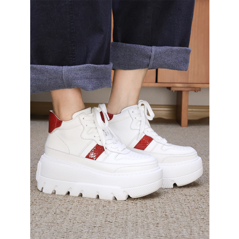 头层牛皮圆头系带撞色厚底德训鞋