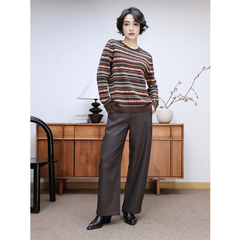 KAKA北欧客订款山羊绒费尔岛浮线提花圆领复古时髦宽松针织毛衣女,女装/女士精品,毛衣,淘宝优惠券,粉丝福利购,淘宝优惠卷