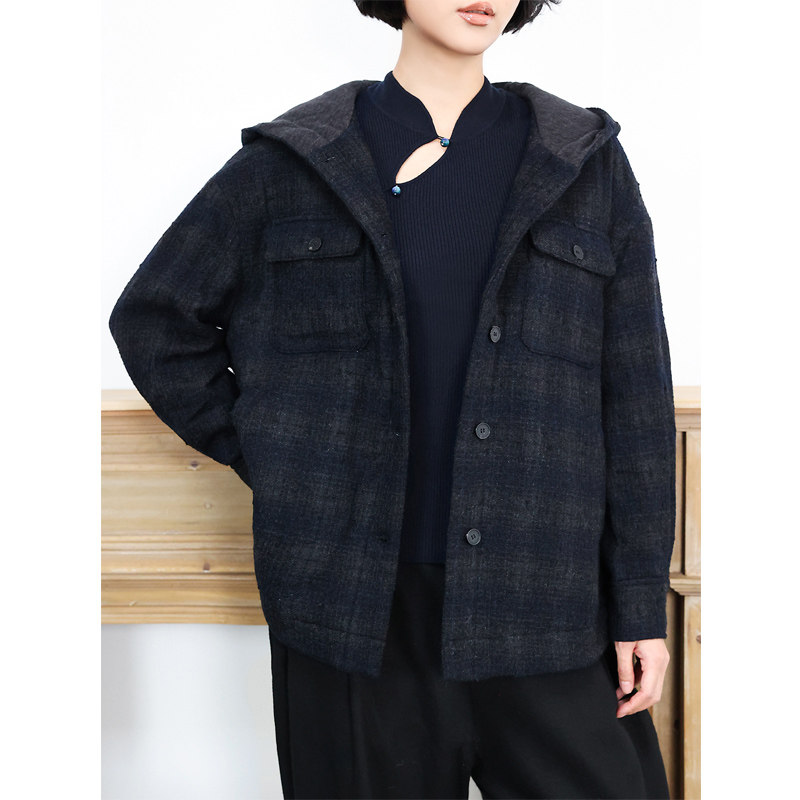 复古条纹连帽知识分子风棉服女