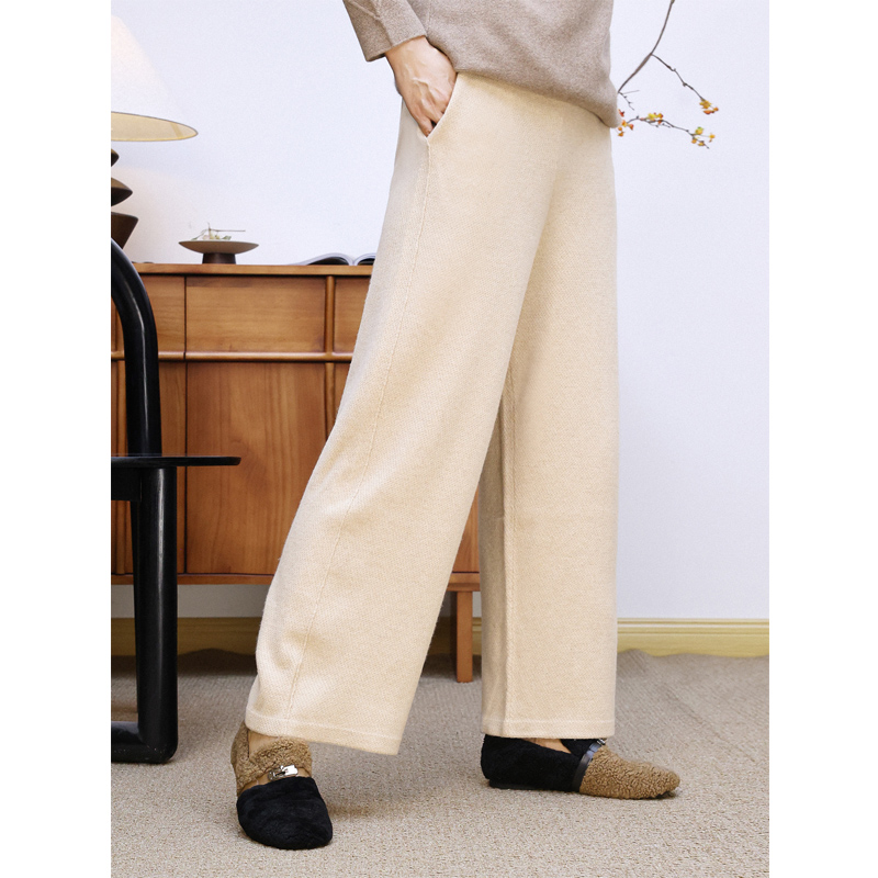 巴黎秀款小桂花山羊绒直筒裤女