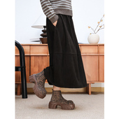 KAKA 巴黎秀款 冷萃油蜡羊皮抽绳松紧腰摩登大女主花苞半身裙皮裙