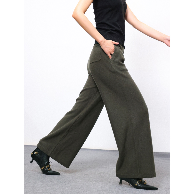 欧单山羊绒阔腿裤针织宽松显瘦女