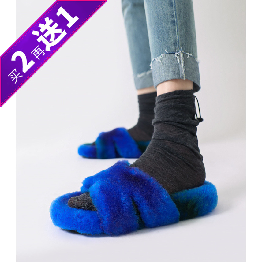 时髦秋冬羊毛一体拖鞋