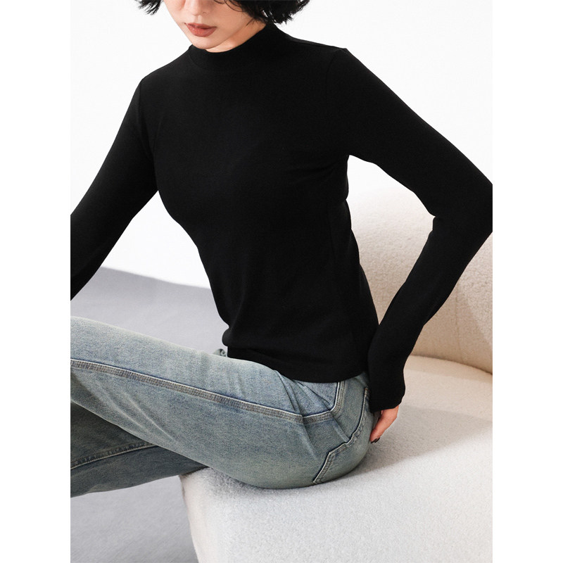 半高领纯色万搭高弹直筒T恤女