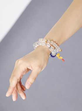 磨砂白水晶青金石柿子吊坠手串女