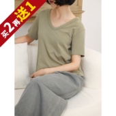 棉混纺V领短袖 精简轻奢 欧洲客户款 宽松简约百搭纯色T恤KAKA特惠