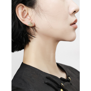 KAKA新中式国风和田玉白玉青玉方糖元宝竹节S925银古风耳钉耳坠女