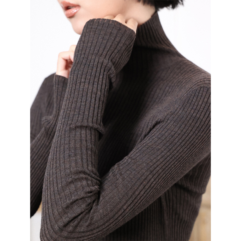 120支精纺羊毛抽条修身打底衫女