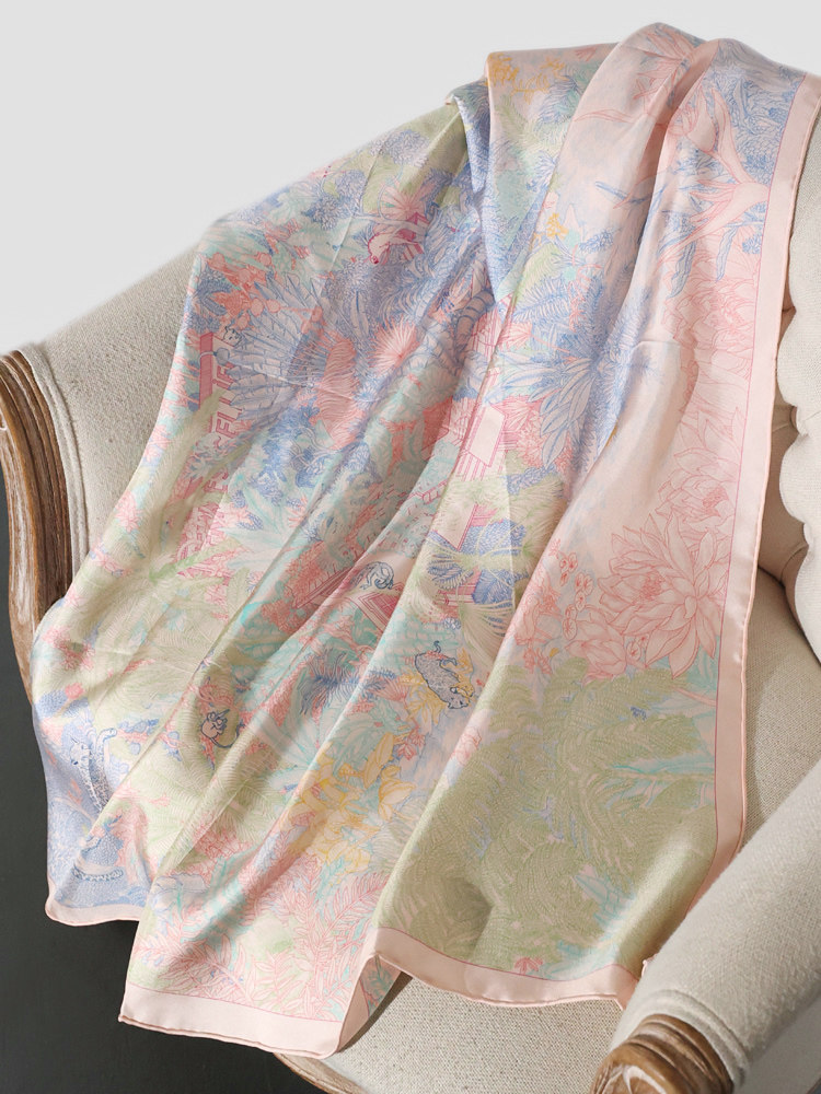 怡然优雅！斜纹真丝城市风光手卷边大方巾丝巾围巾披肩女KAKA特惠