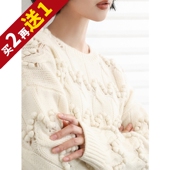 KAKA巴黎秀款 山羊绒手工钩织立体波浪纹圆领温柔慵懒宽松套衫 毛衣