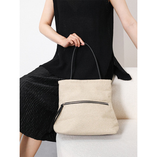 KAKA瑞士客单文艺百搭磁吸扣小羊皮内里单肩腋下麻感布包托特包女