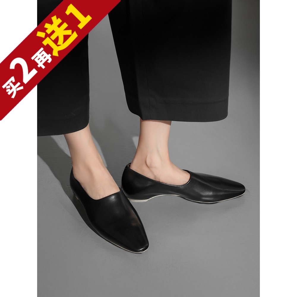 简臻之美~欧单柔软胎牛皮百搭奶奶鞋真皮内增高小跟鞋平底单鞋特