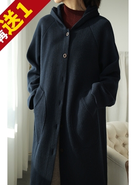 大克重温暖前行！山羊绒连帽直排扣中长款大衣重磅廓形外套KAKA特