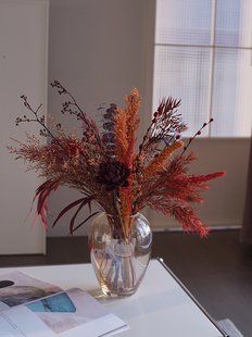 pomelo原创秋色中国红干花摆件新婚乔迁新年装 饰礼物自然花束新品