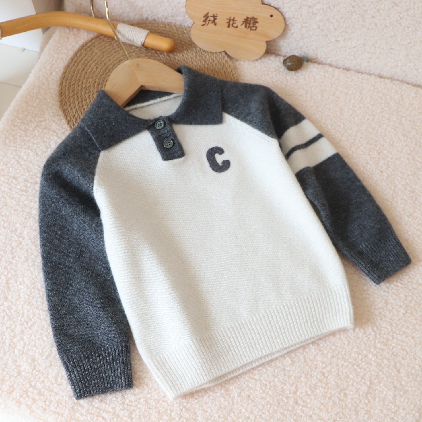 男童羊绒衫毛衣JK风POLO领