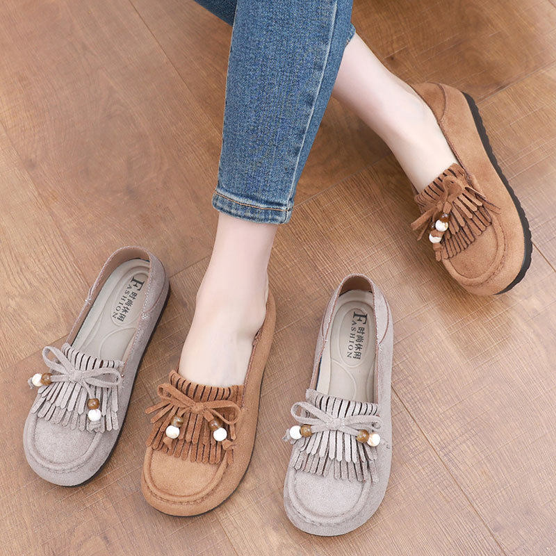 复古两穿勃肯鞋女2026新款流苏平底乐福鞋女单鞋懒人一脚蹬豆豆鞋,女鞋,浅口单鞋,淘宝优惠券,粉丝福利购,淘宝优惠卷