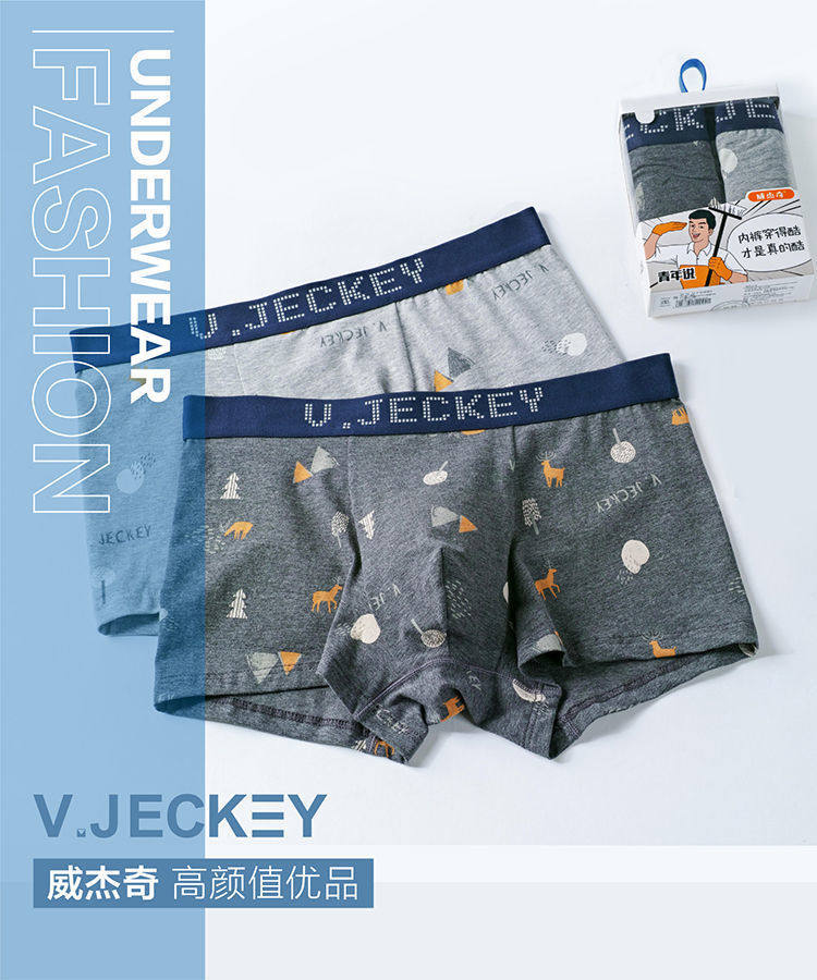 威杰奇2条装男士内裤弹力棉印花6499平脚裤透气棉款四角短裤,女士内衣/男士内衣/家居服,男平角内裤,淘宝优惠券,粉丝福利购,淘宝优惠卷