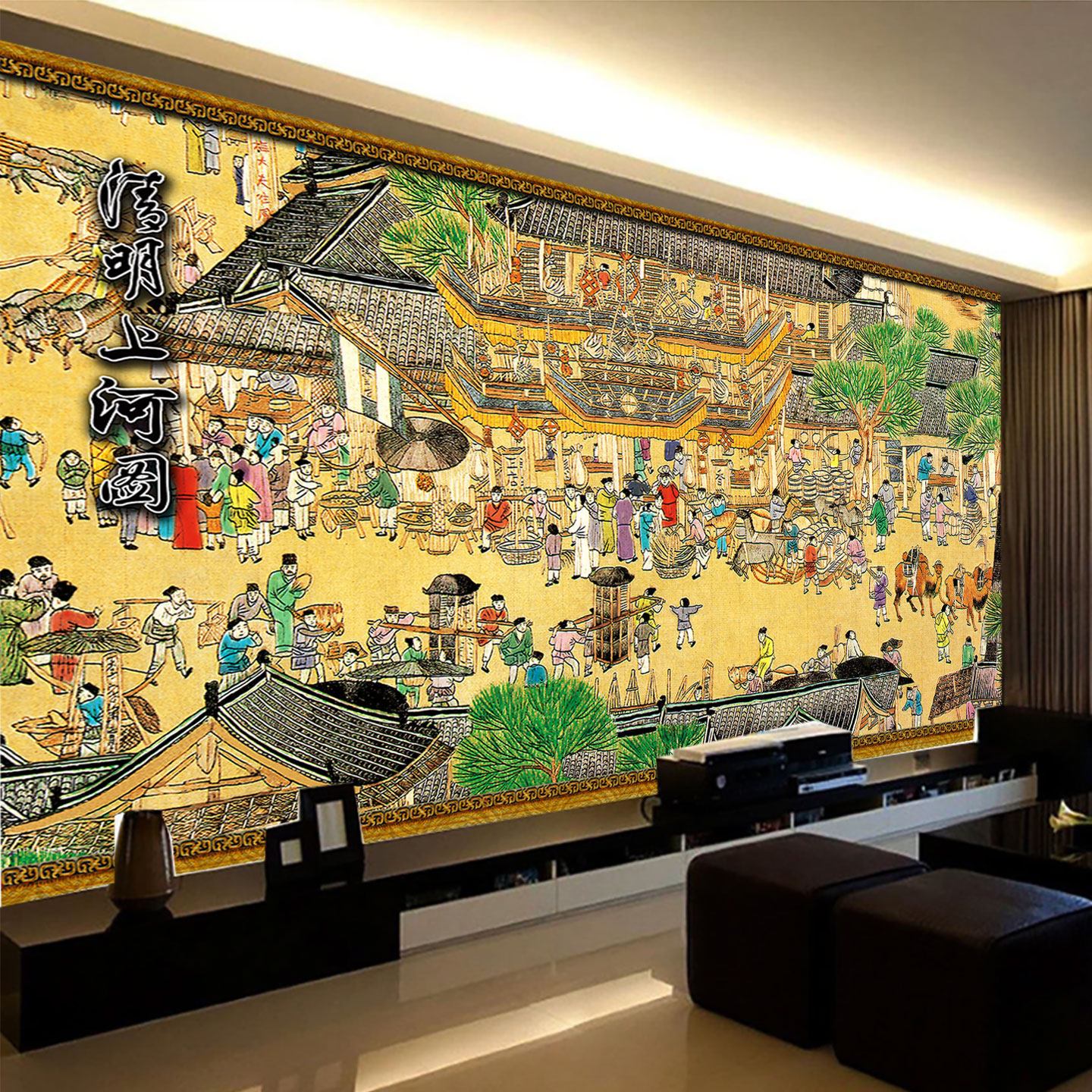 清明上河图墙纸南乡旧梦千里江山图壁画饭店阁楼茶楼餐馆中式壁纸