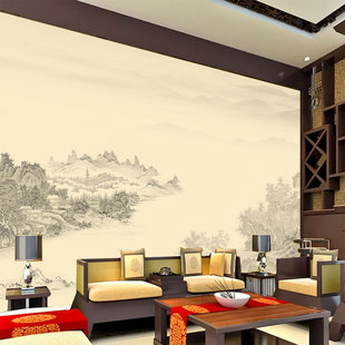 新中式水墨山水画壁布新款宋氏美学背景墙纸卧室壁纸沙发书房墙布