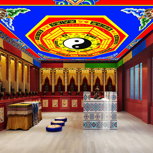 太极八卦图天花板墙纸祥云堂口壁画横梁彩绘吊顶壁纸玄学道家壁布