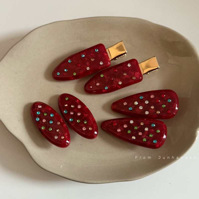 红色醋酸波点彩钻发夹小众质感发卡侧边刘海夹鸭嘴夹卡子头饰发饰,饰品/流行首饰/时尚饰品新,发饰,淘宝优惠券,粉丝福利购,淘宝优惠卷