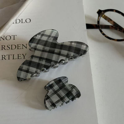 博主同款韩系格子醋酸抓夹高级感弧形发抓后脑勺盘发夹鲨鱼夹发饰