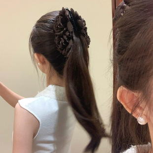 咖色波点玫瑰花朵香蕉夹后脑勺横夹低马尾抓夹女新款半扎发夹