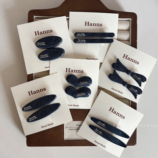 牛仔蓝发夹高级字母银标贴片对夹侧边刘海夹鸭嘴夹发饰新款头饰发