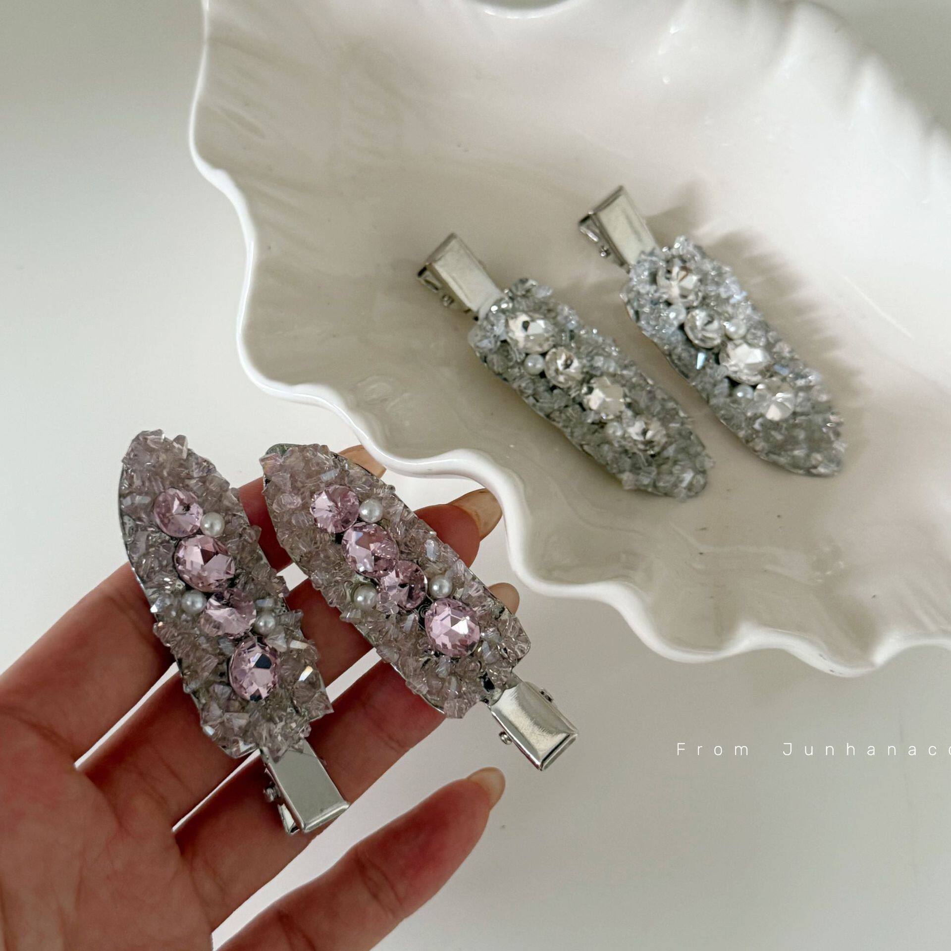 张雨绮满钻发夹韩国轻奢粉钻精致无痕刘海碎发发卡发饰