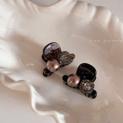 公主头高级感发夹前额棕色锆石珍珠小抓夹刘海夹侧边夹子发饰