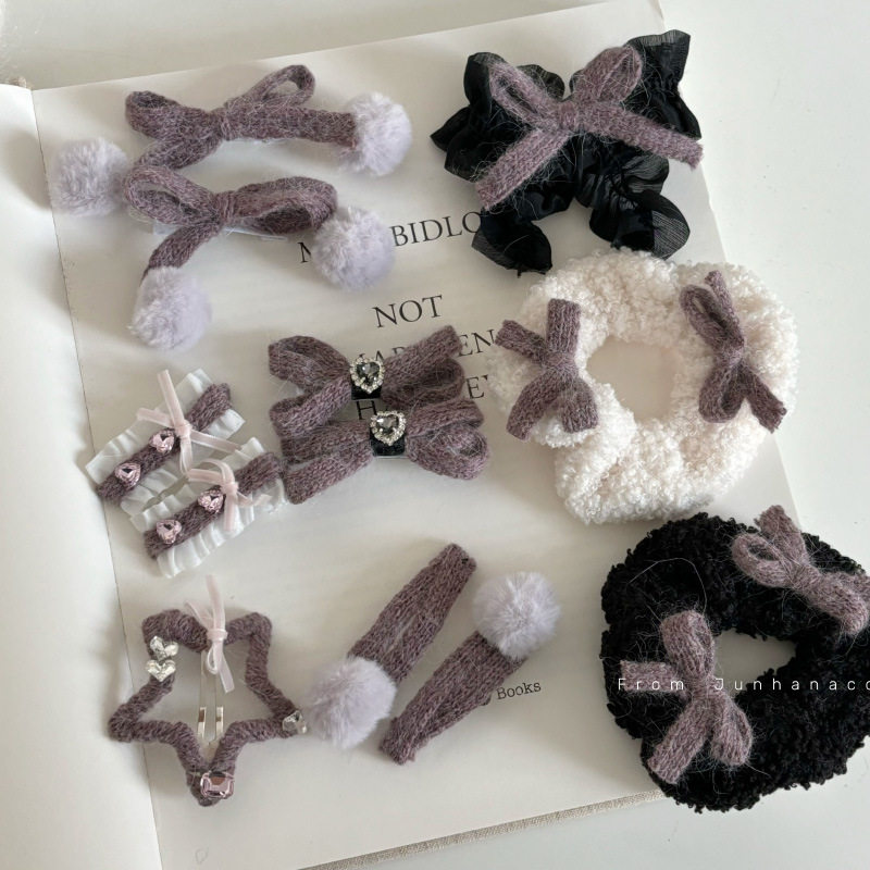 紫色奶芋毛线发夹蝴蝶结发卡发饰发绳侧边夹发圈发饰碎发夹子小众,饰品/流行首饰/时尚饰品新,发饰,淘宝优惠券,粉丝福利购,淘宝优惠卷