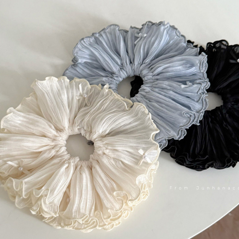 甜美加大号珍珠蝴蝶结双层大肠发圈女韩系扎头发侧低马尾发绳头绳