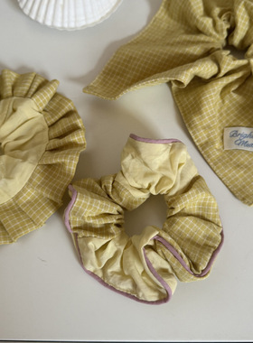 元气少女黄色系发夹布艺格纹大肠发圈高级感时尚发箍头绳头饰发饰