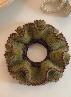 果绿色复古针织发圈新款扎马尾简约肠圈发绳发饰设计感